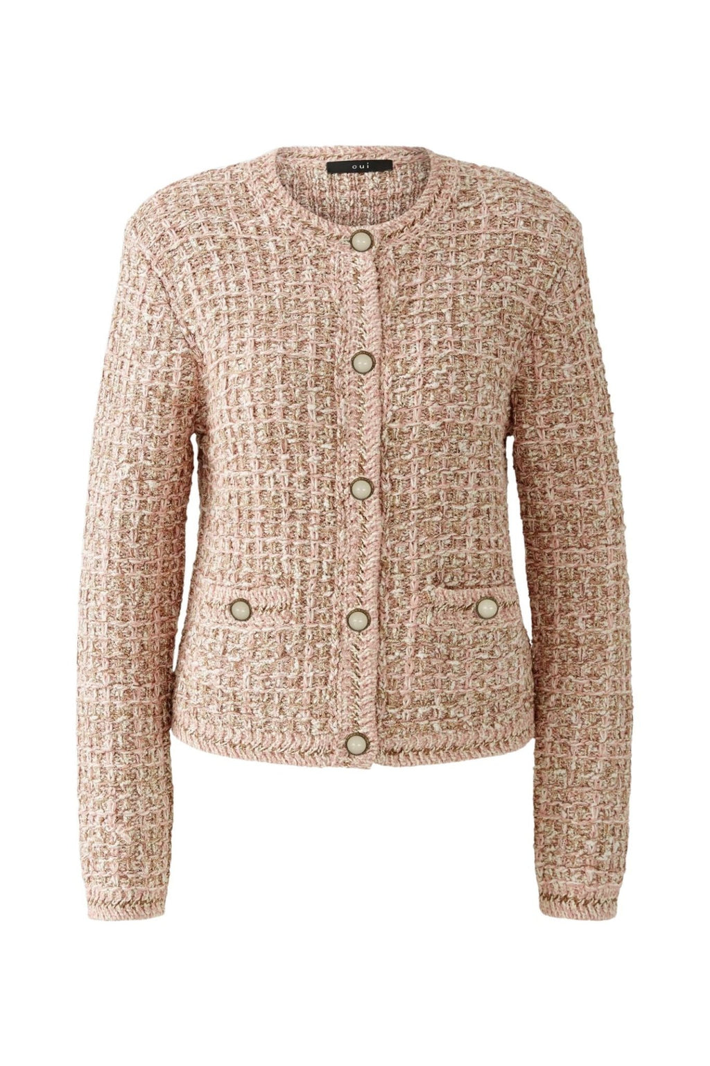 Oui 92059 Rose Gold Round Neck Cardigan Jacket