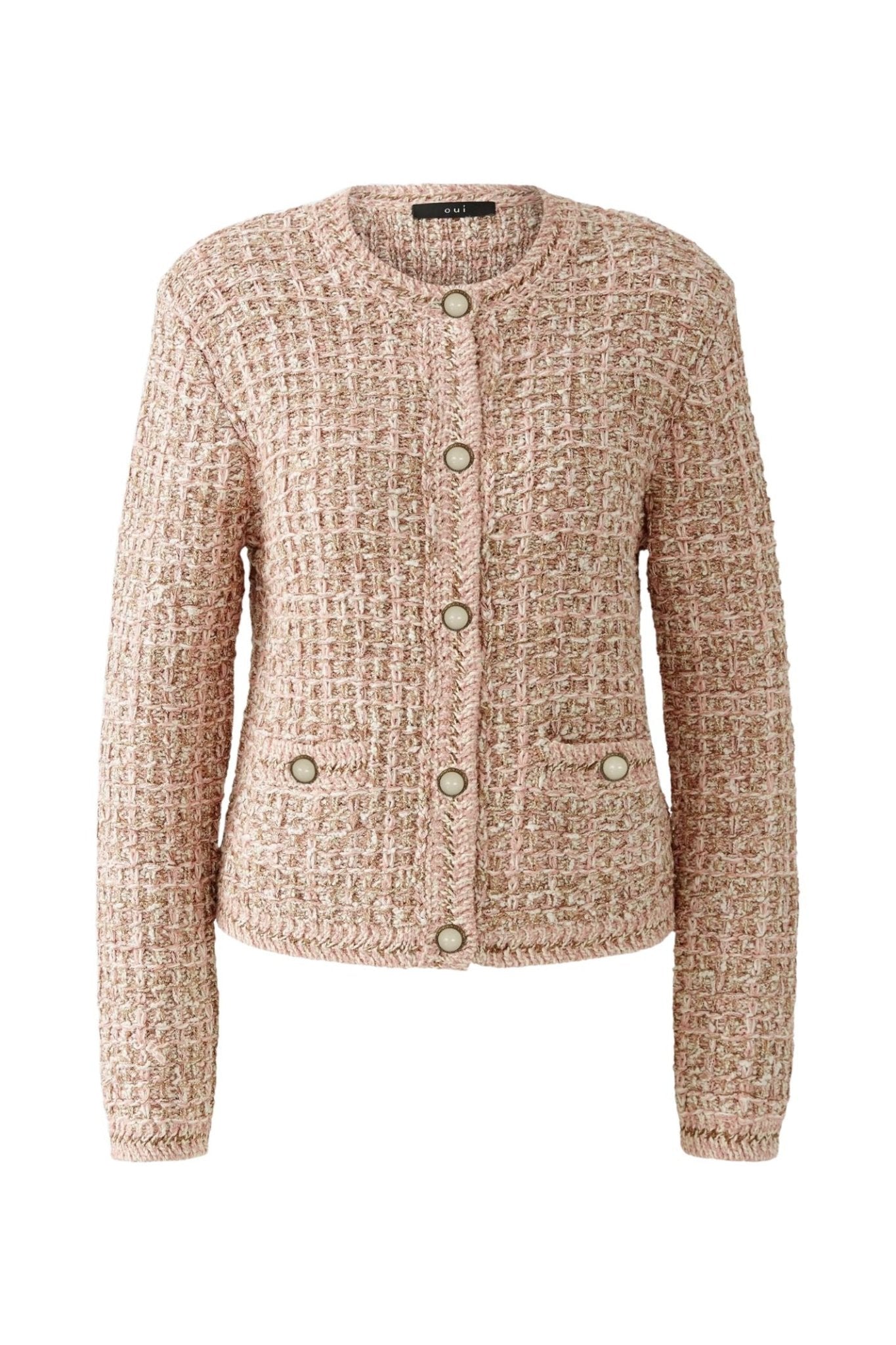 Oui 92059 Rose Gold Round Neck Cardigan Jacket