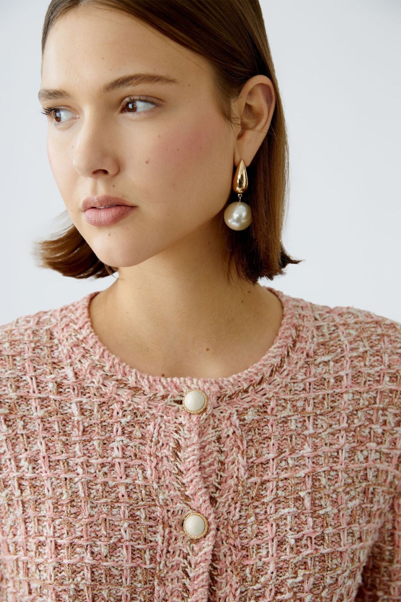 Oui 92059 Rose Gold Round Neck Cardigan Jacket