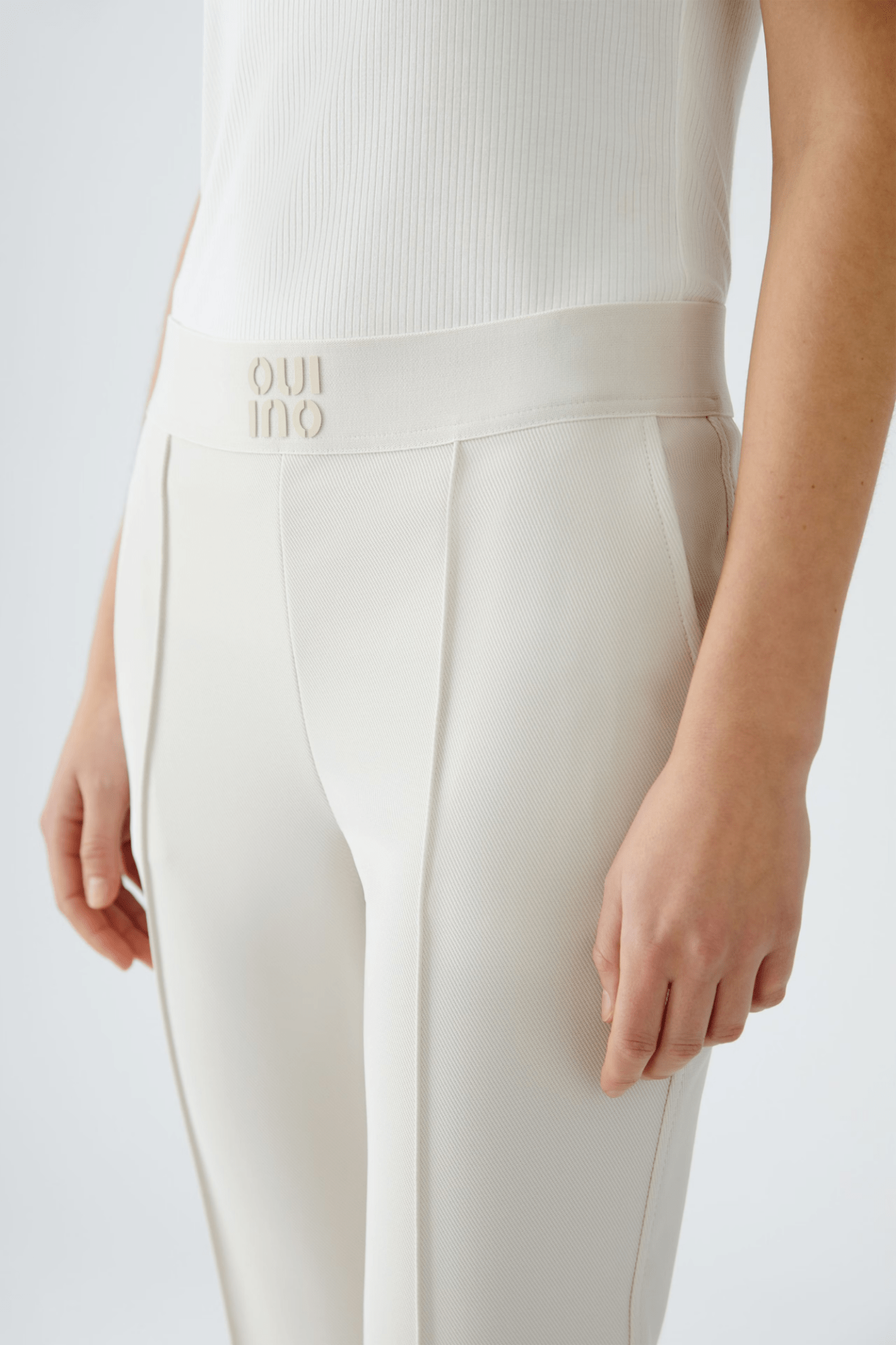 Oui 0091720 Trousers with Elastic Waistband Taupe