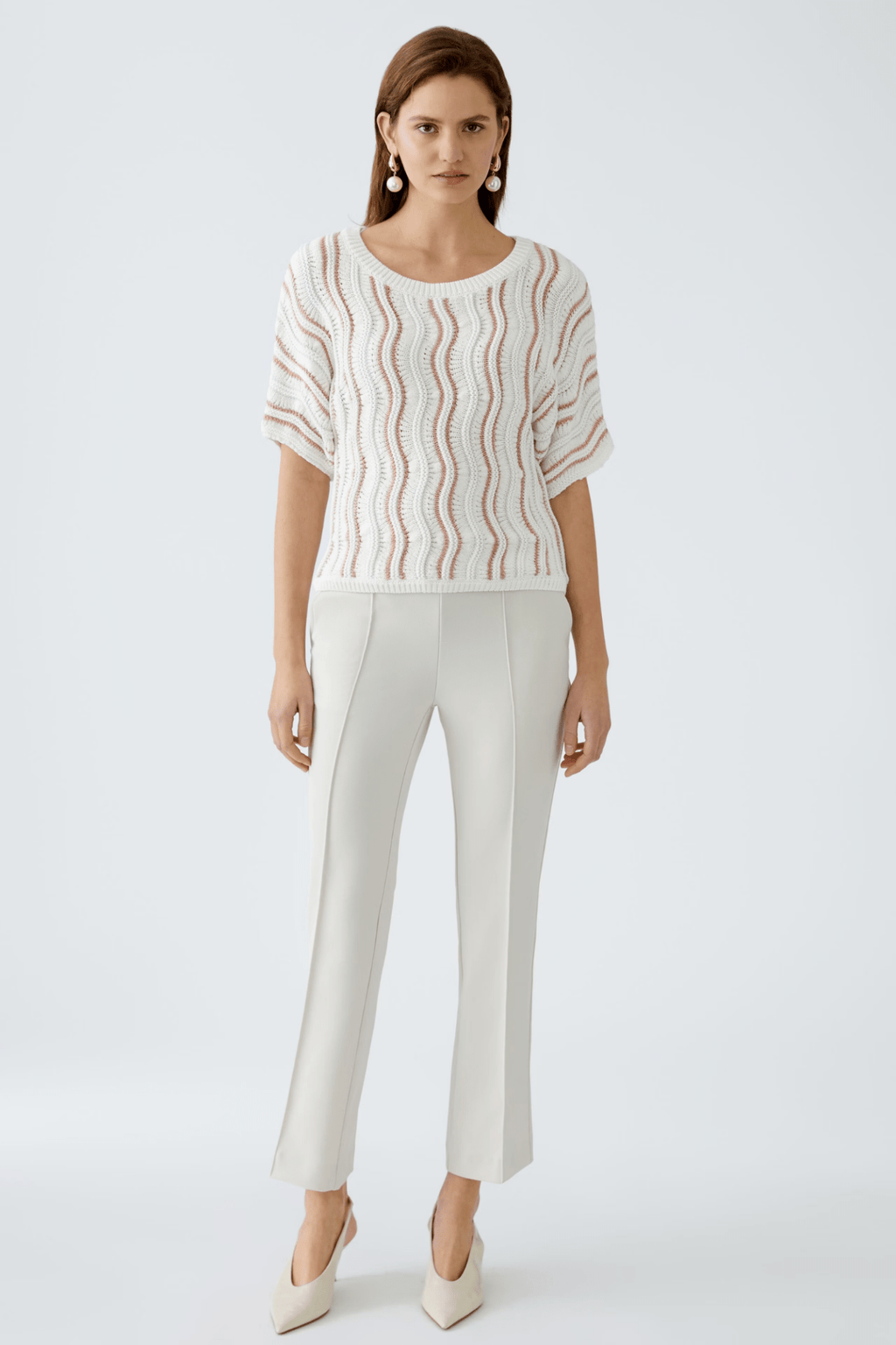 Oui 0091720 Trousers with Elastic Waistband Taupe