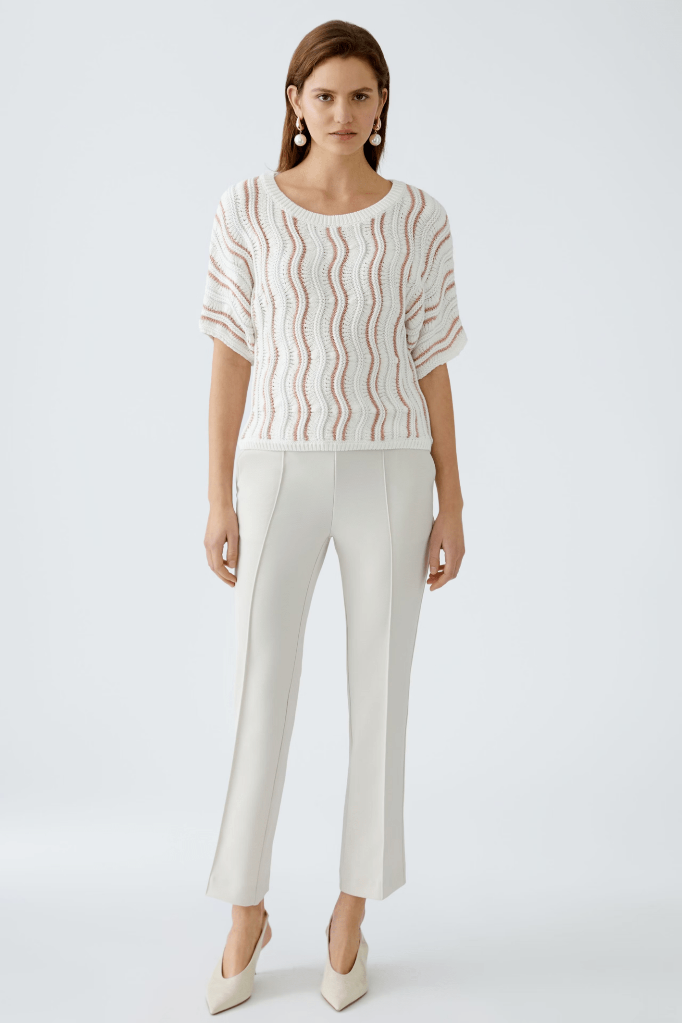 Oui 0091720 Trousers with Elastic Waistband Taupe