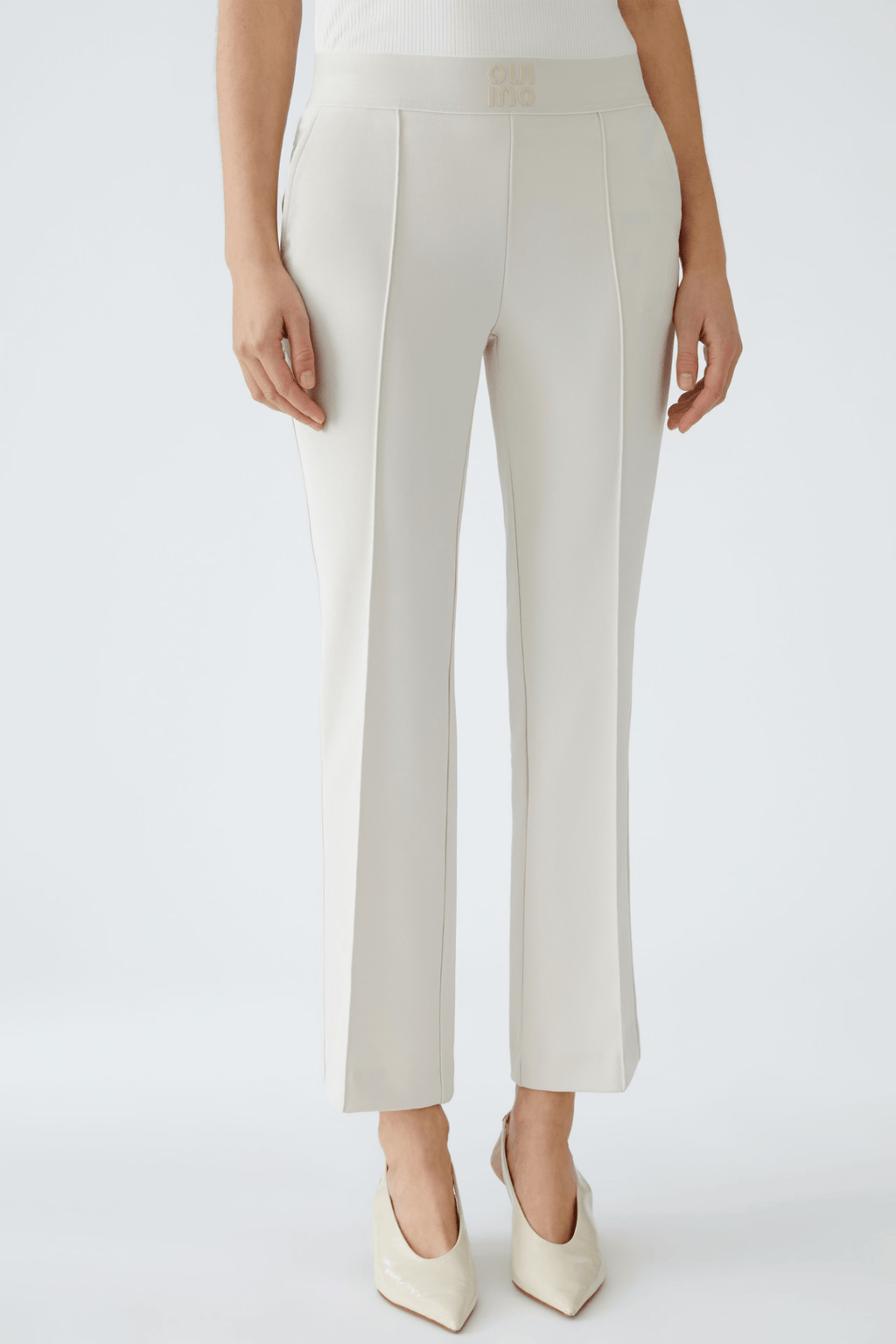Oui 0091720 Trousers with Elastic Waistband Taupe