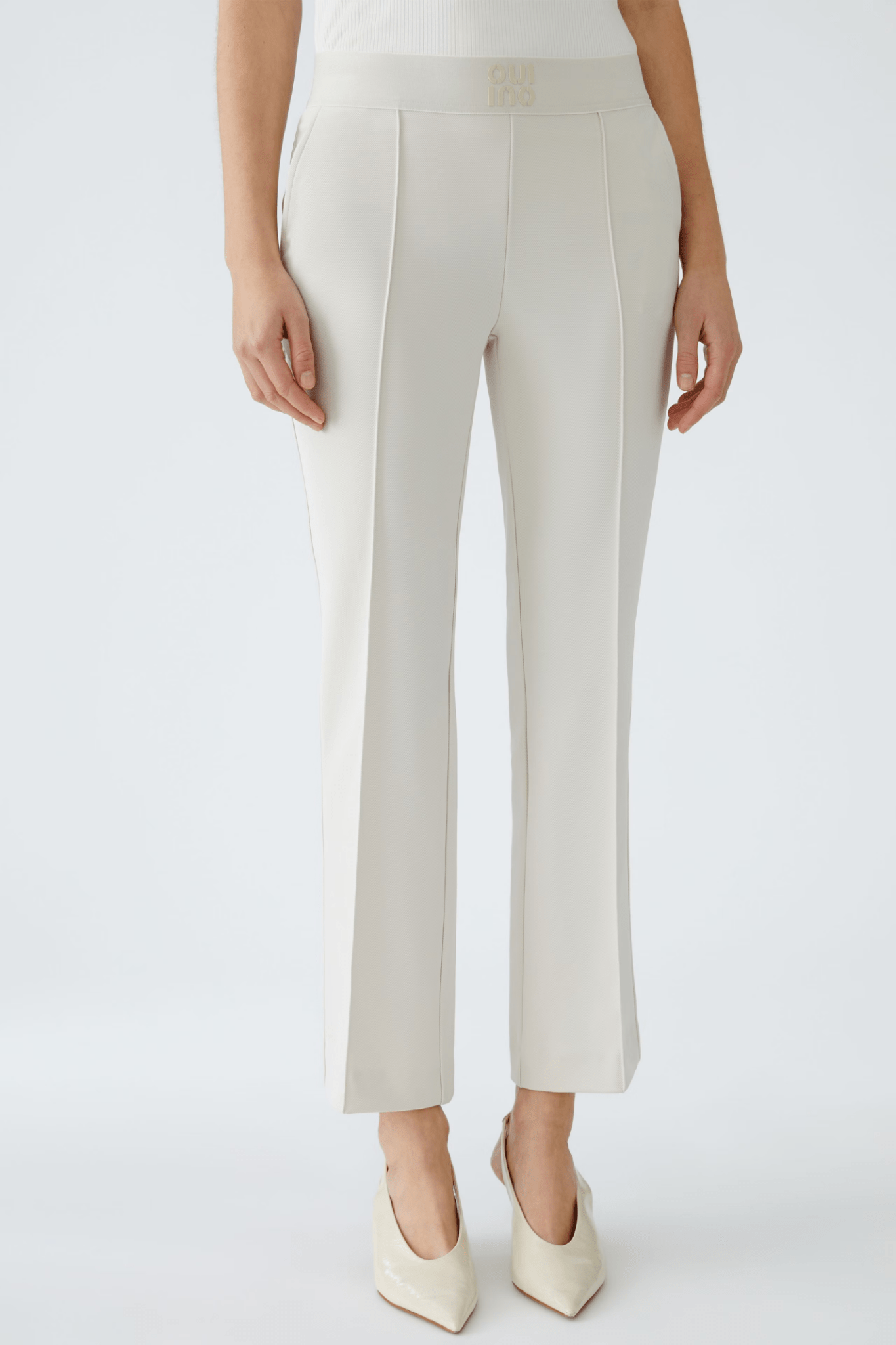 Oui 0091720 Trousers with Elastic Waistband Taupe
