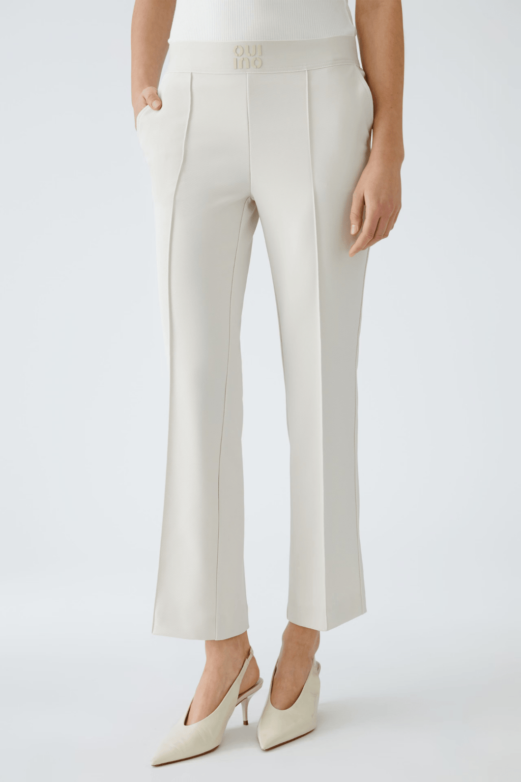 Oui 0091720 Trousers with Elastic Waistband Taupe