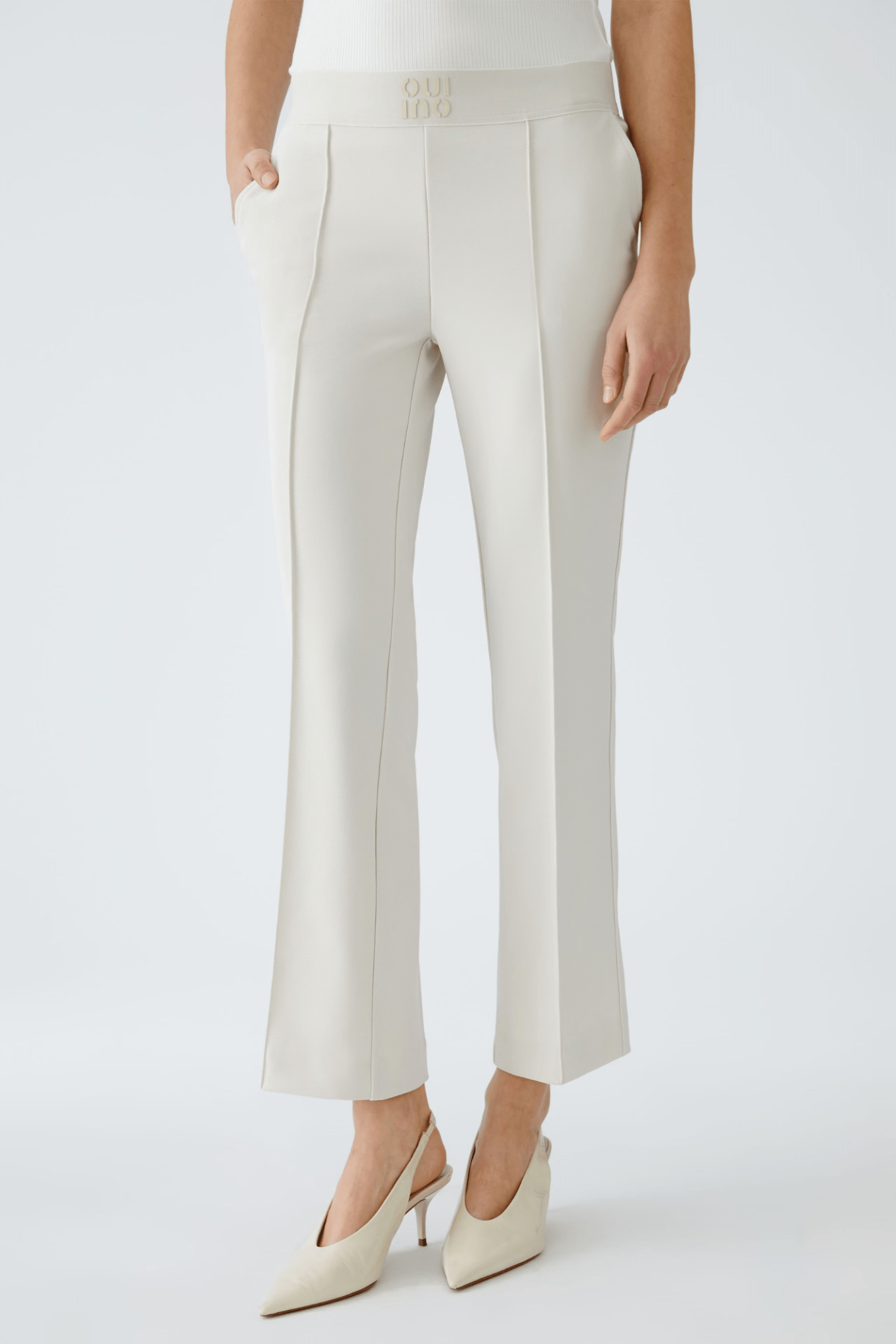 Oui 0091720 Trousers with Elastic Waistband Taupe