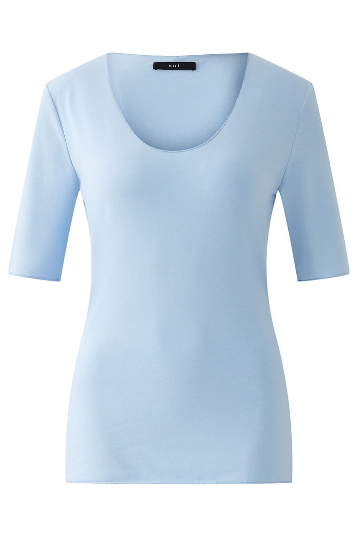 Oui 91835 Powder Blue Scoop Neck T-Shirt - Dotique