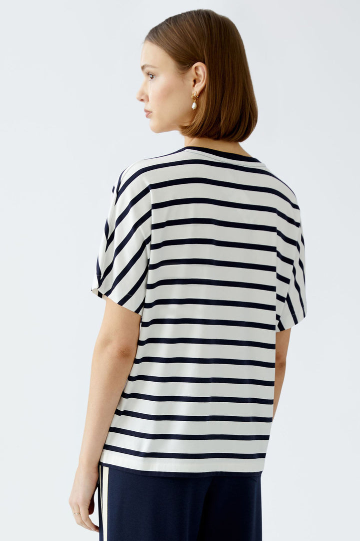 Oui 91839 White Blue Stripe Paris Motif T-Shirt - Dotique