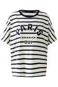 Oui 91839 White Blue Stripe Paris Motif T-Shirt - Dotique