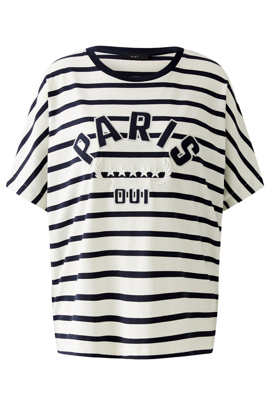 Oui 91839 White Blue Stripe Paris Motif T-Shirt - Dotique