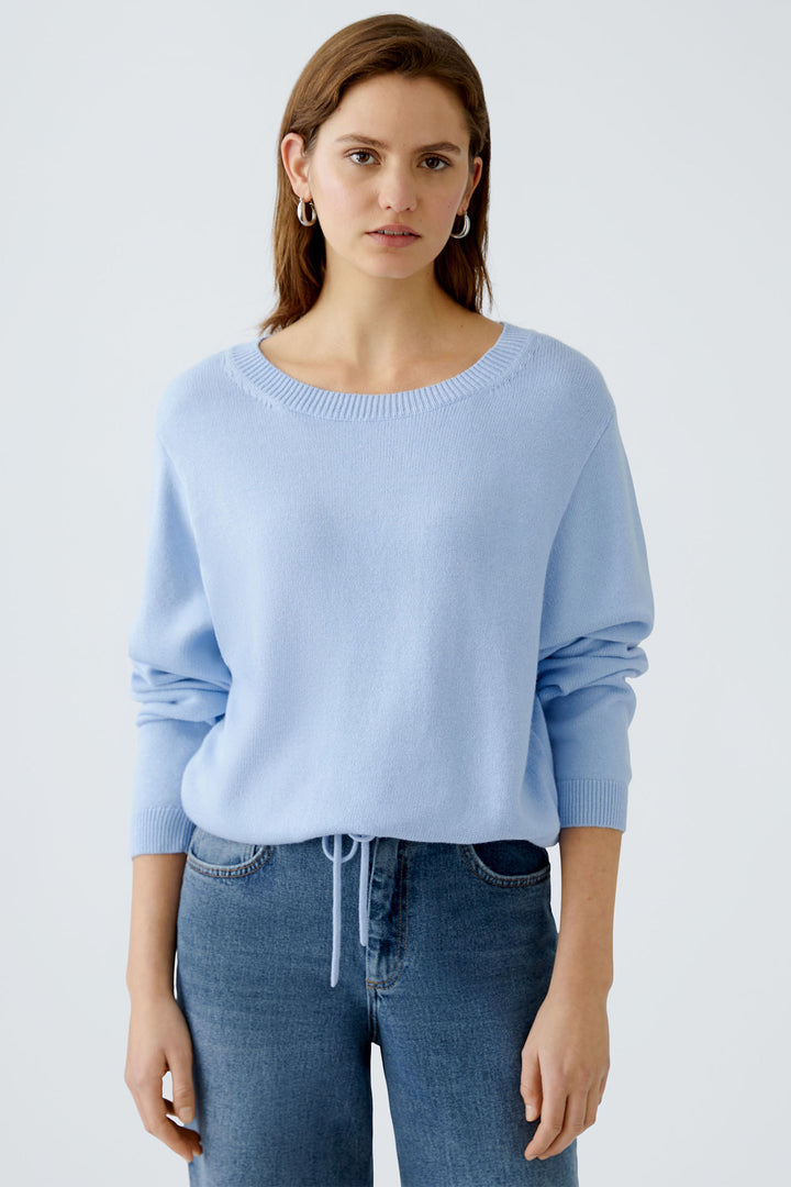 Oui 91878 Powder Blue Wide Neck Drawstring Waist Jumper - Dotique