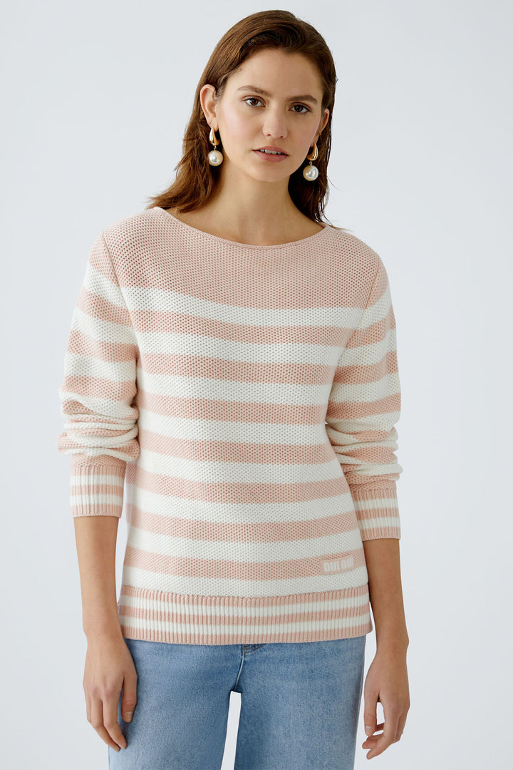 Oui 91948 Pale Pink White Striped Jumper - Dotique