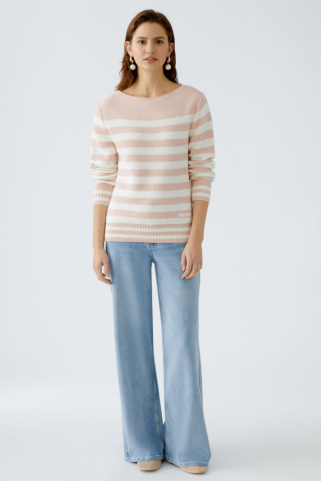 Oui 91948 Pale Pink White Striped Jumper - Dotique