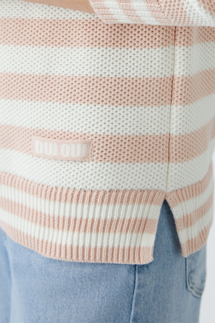 Oui 91948 Pale Pink White Striped Jumper - Dotique