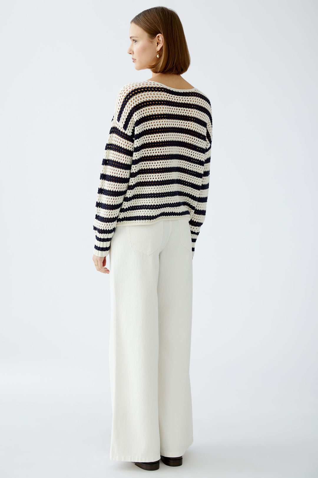 Oui 91958 White Blue Stripe Mesh Knit Jumper - Dotique