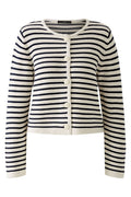Oui 91966 White Blue Stripe Round Neck Cardigan Jacket - Dotique - Oui
