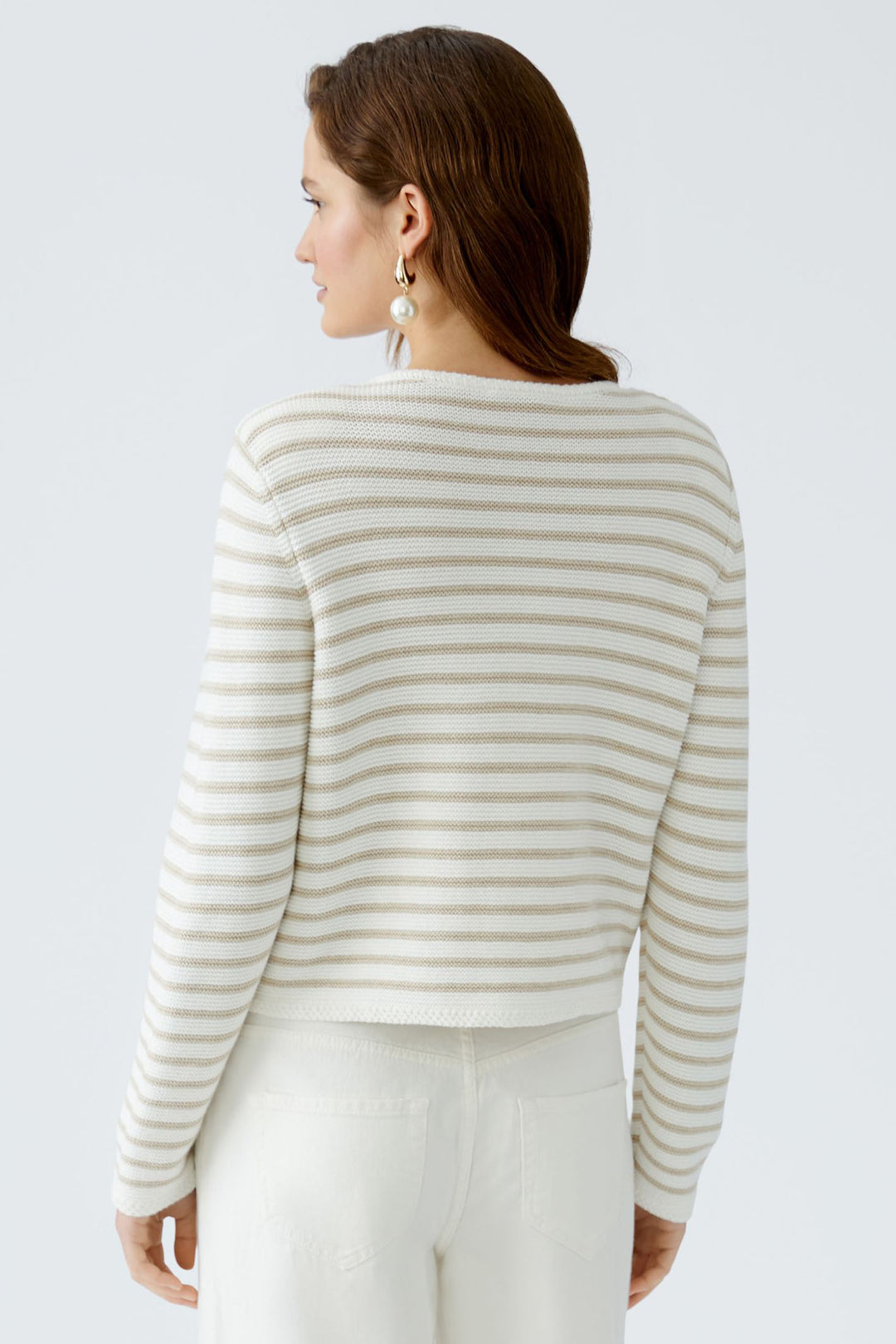 Oui 91966 White Camel Stripe Knit Cardigan Jacket - Dotique