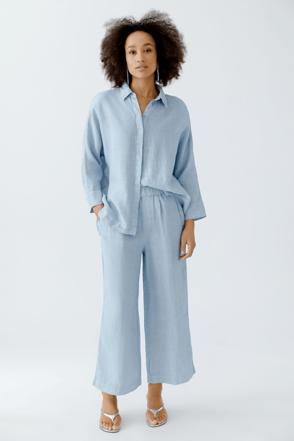 Oui 92810 Powder Blue Linen Culottes - Dotique