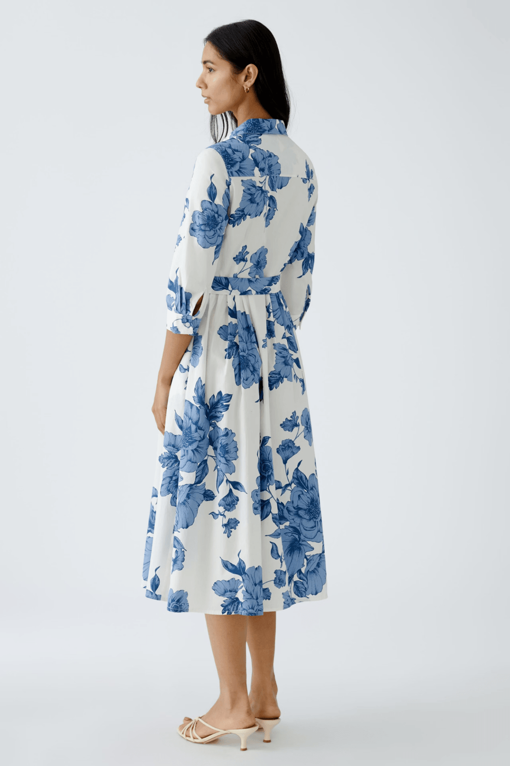Oui 92855 Blue & White Floral Midi Shirt Dress - Dotique