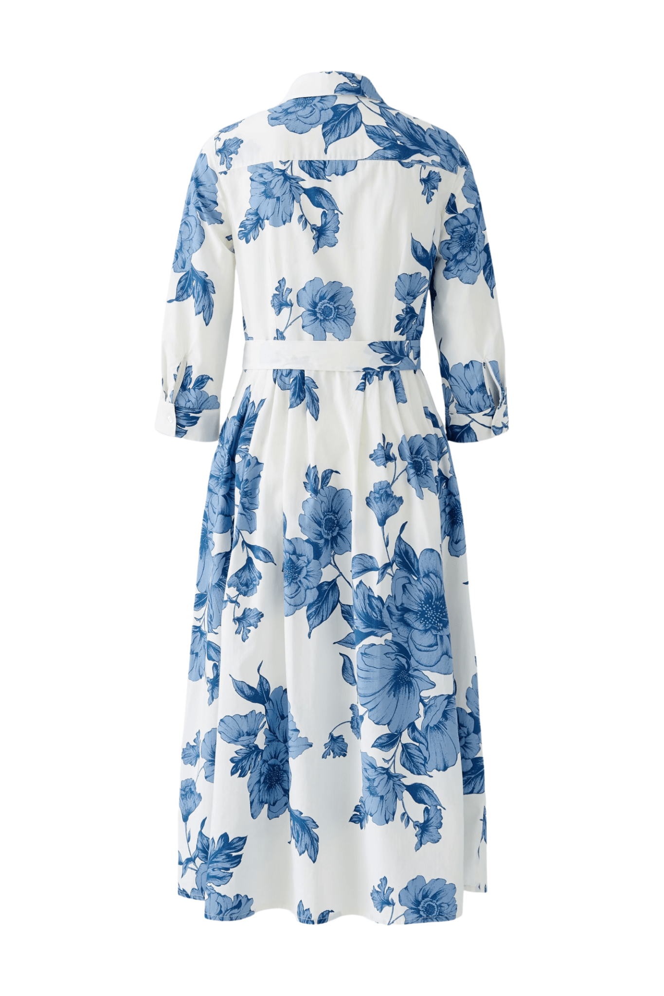 Oui 92855 Blue & White Floral Midi Shirt Dress - Dotique