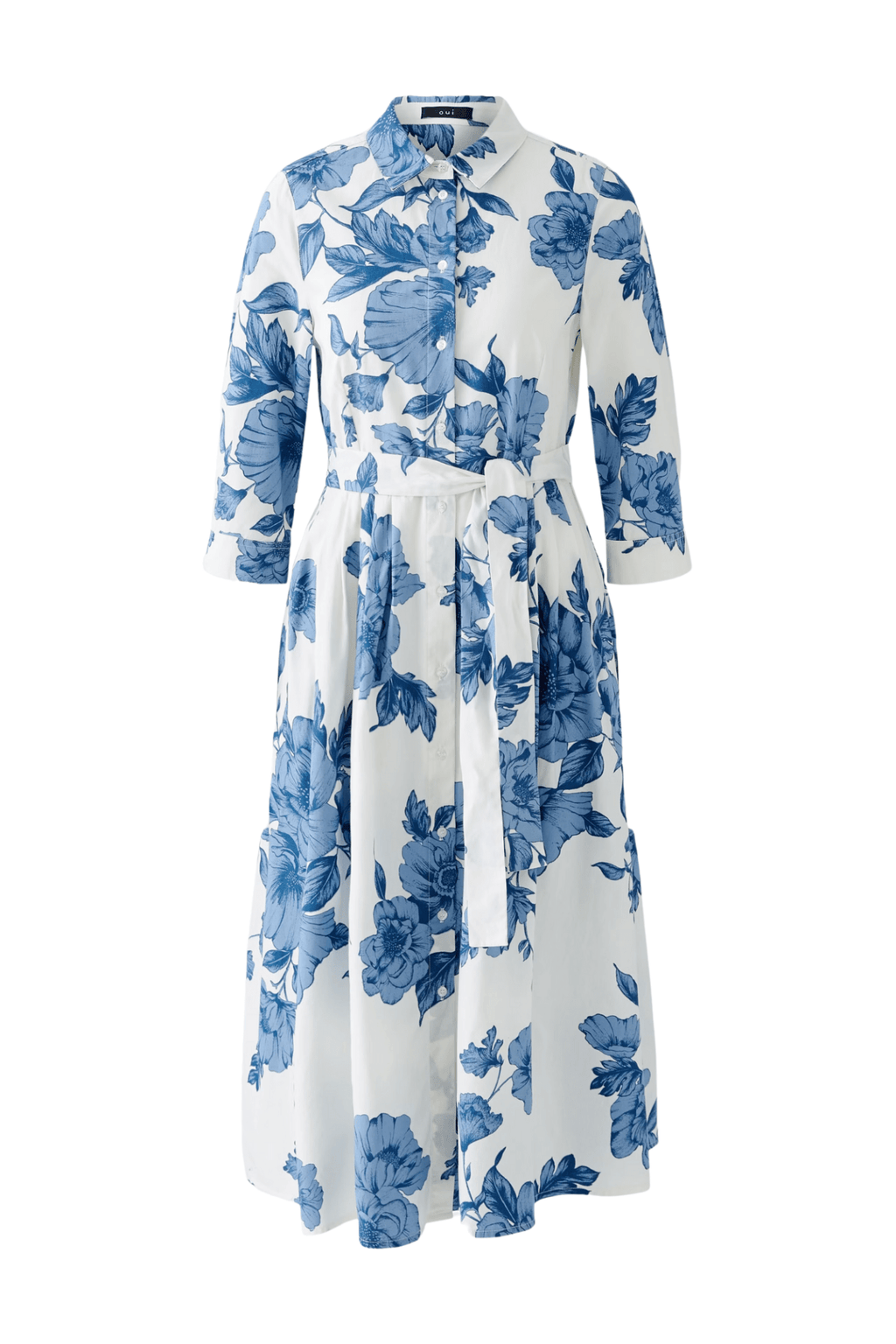 Oui 92855 Blue & White Floral Midi Shirt Dress - Dotique