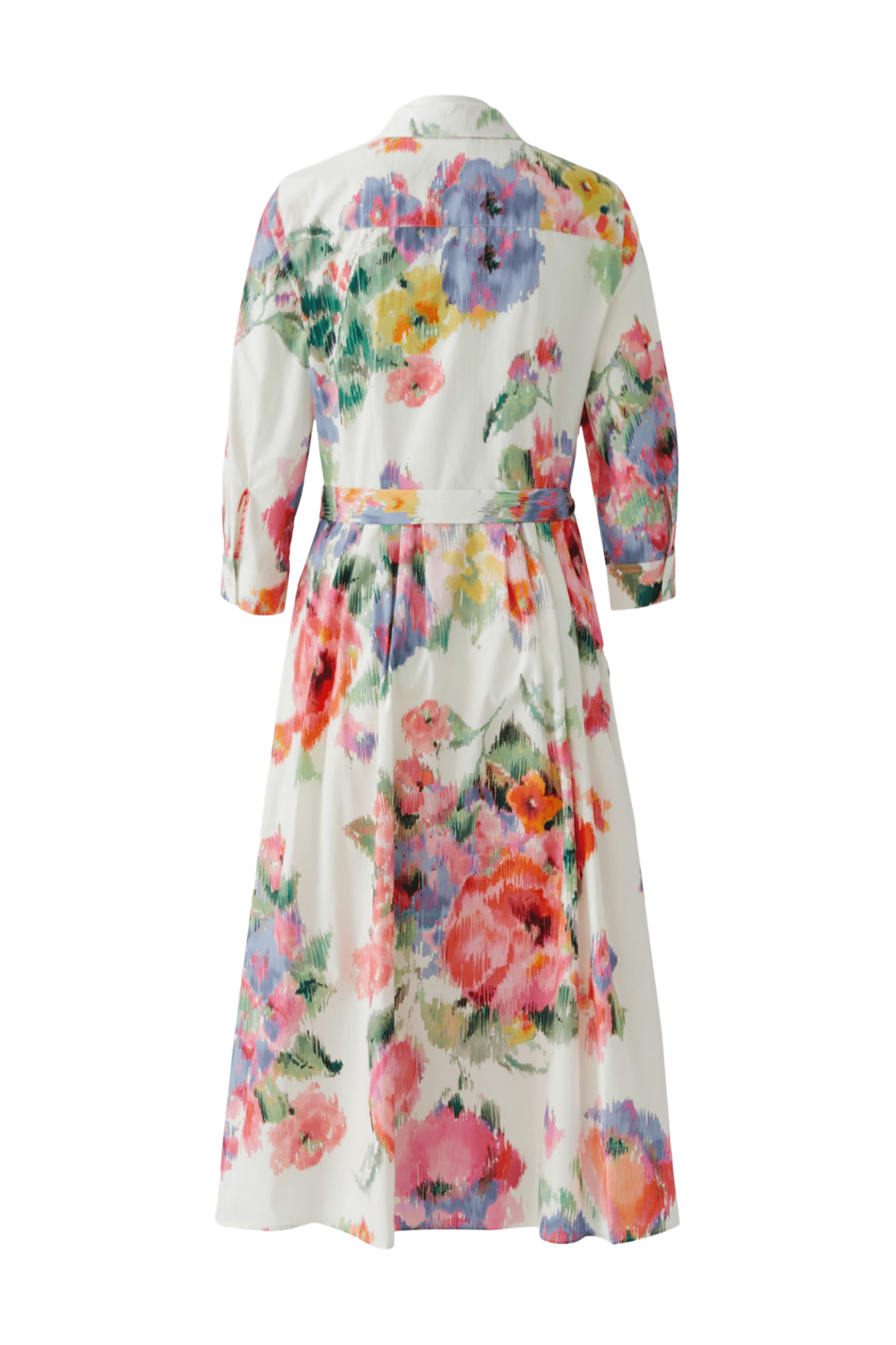 Oui 92855 Pink & Green Floral Cotton Midi Shirt Dress - Dotique