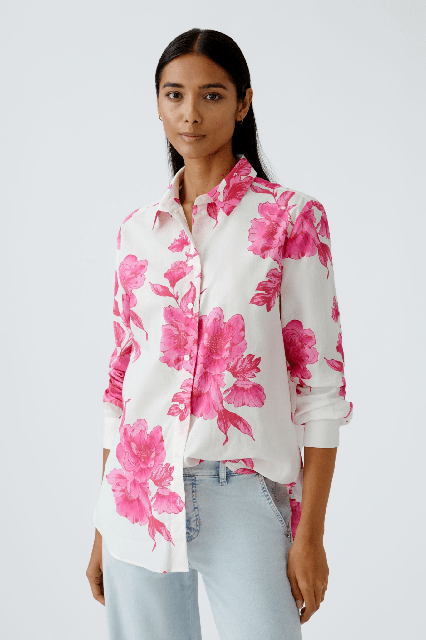 Oui 92934 Long Sleeve Pink/ White Shirt