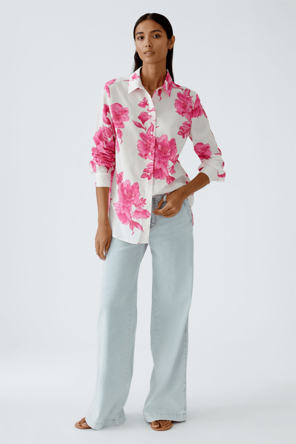 Oui 92934 Long Sleeve Pink/ White Shirt