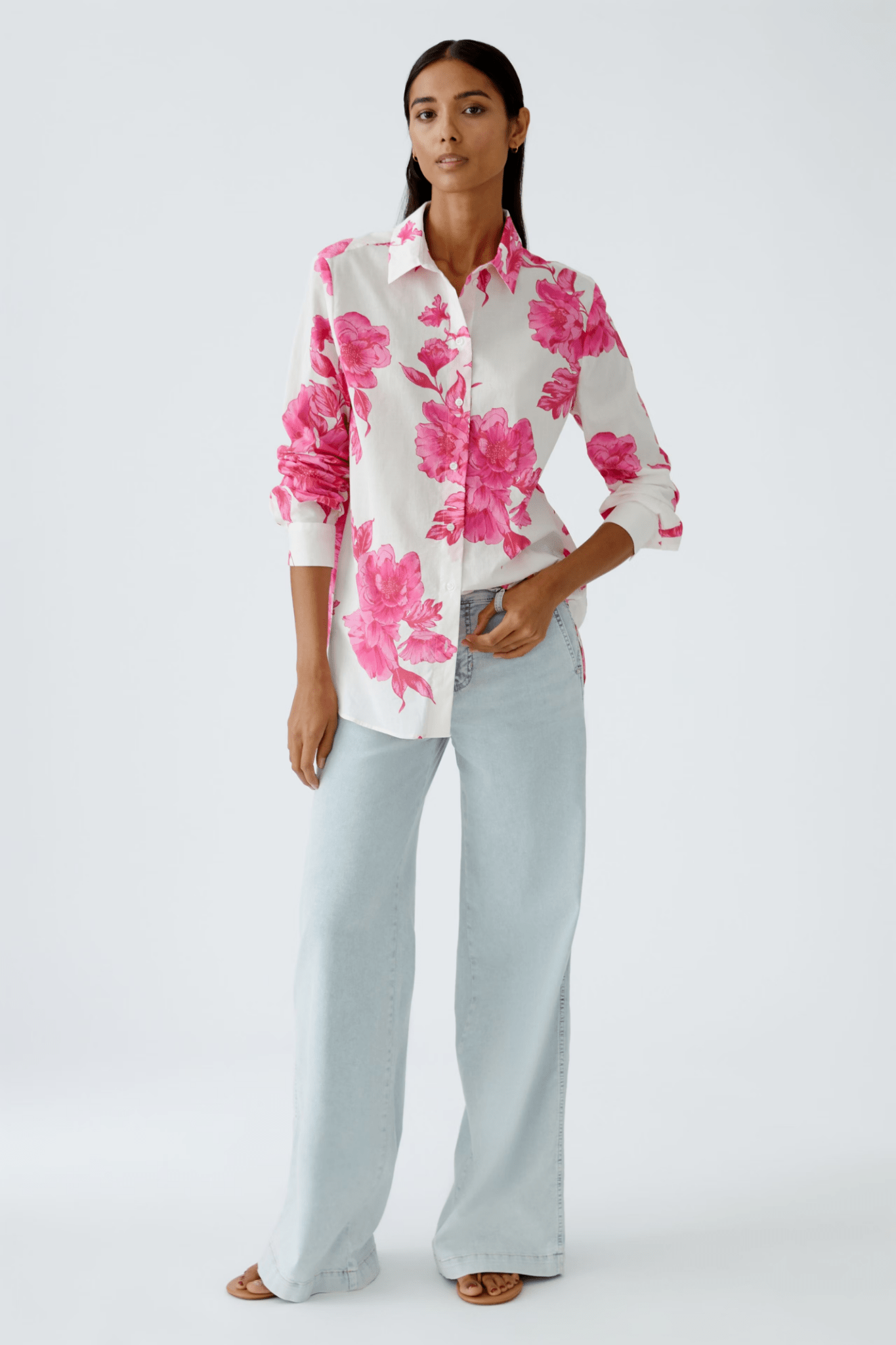 Oui 92934 Long Sleeve Pink/ White Shirt