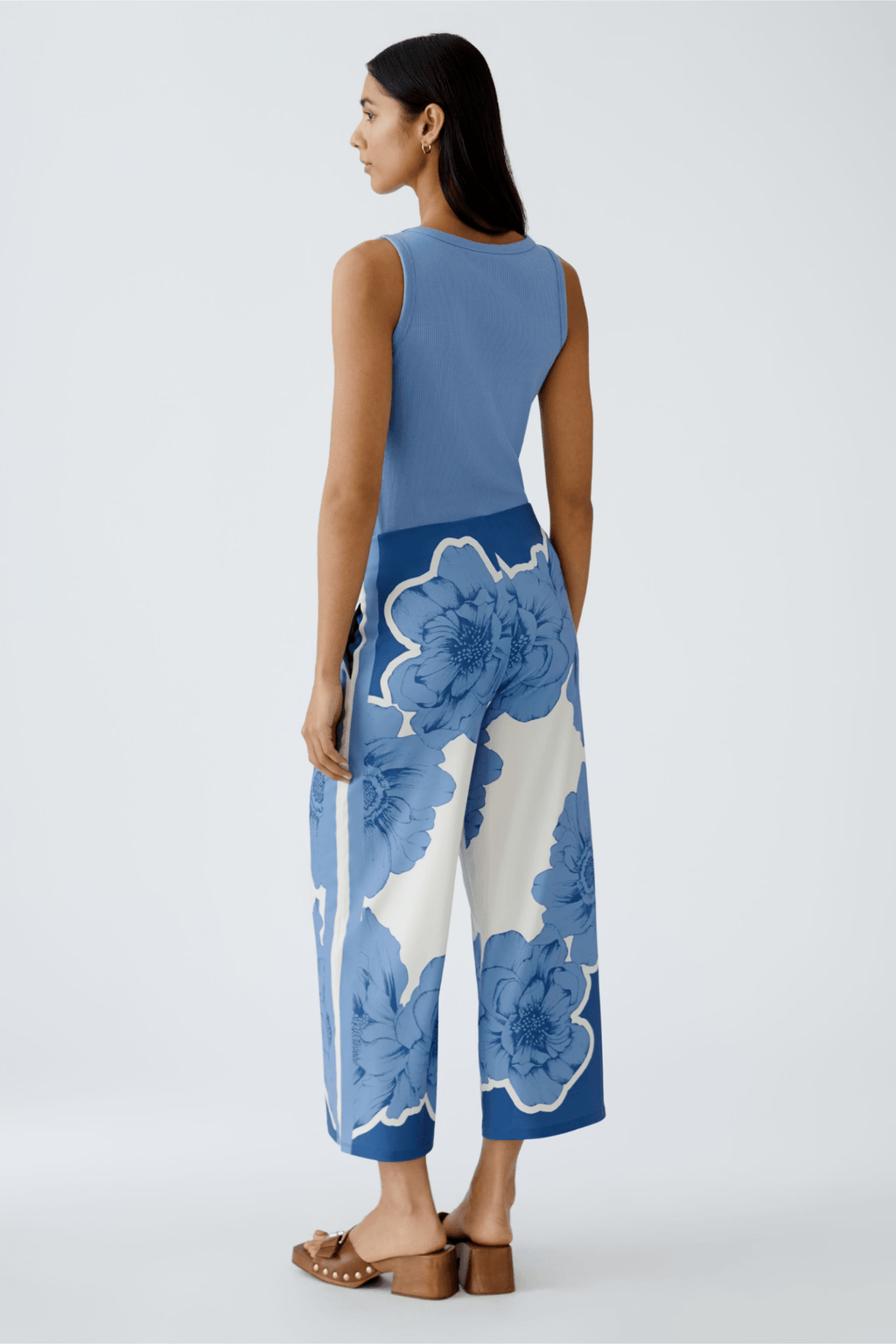 Oui 93013 Blue & White Floral Culotte Trousers - Dotique