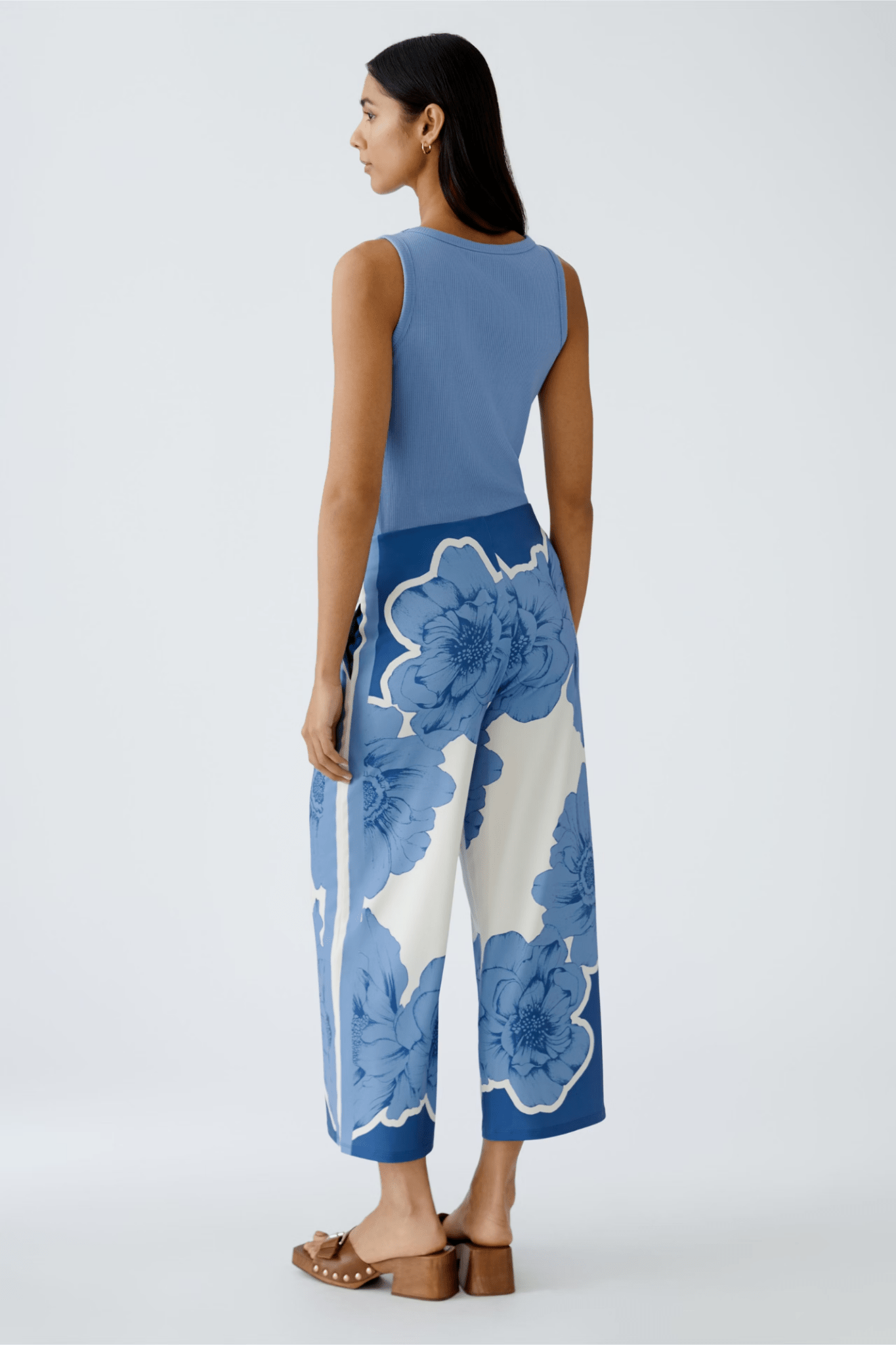 Oui 93013 Blue & White Floral Culotte Trousers - Dotique