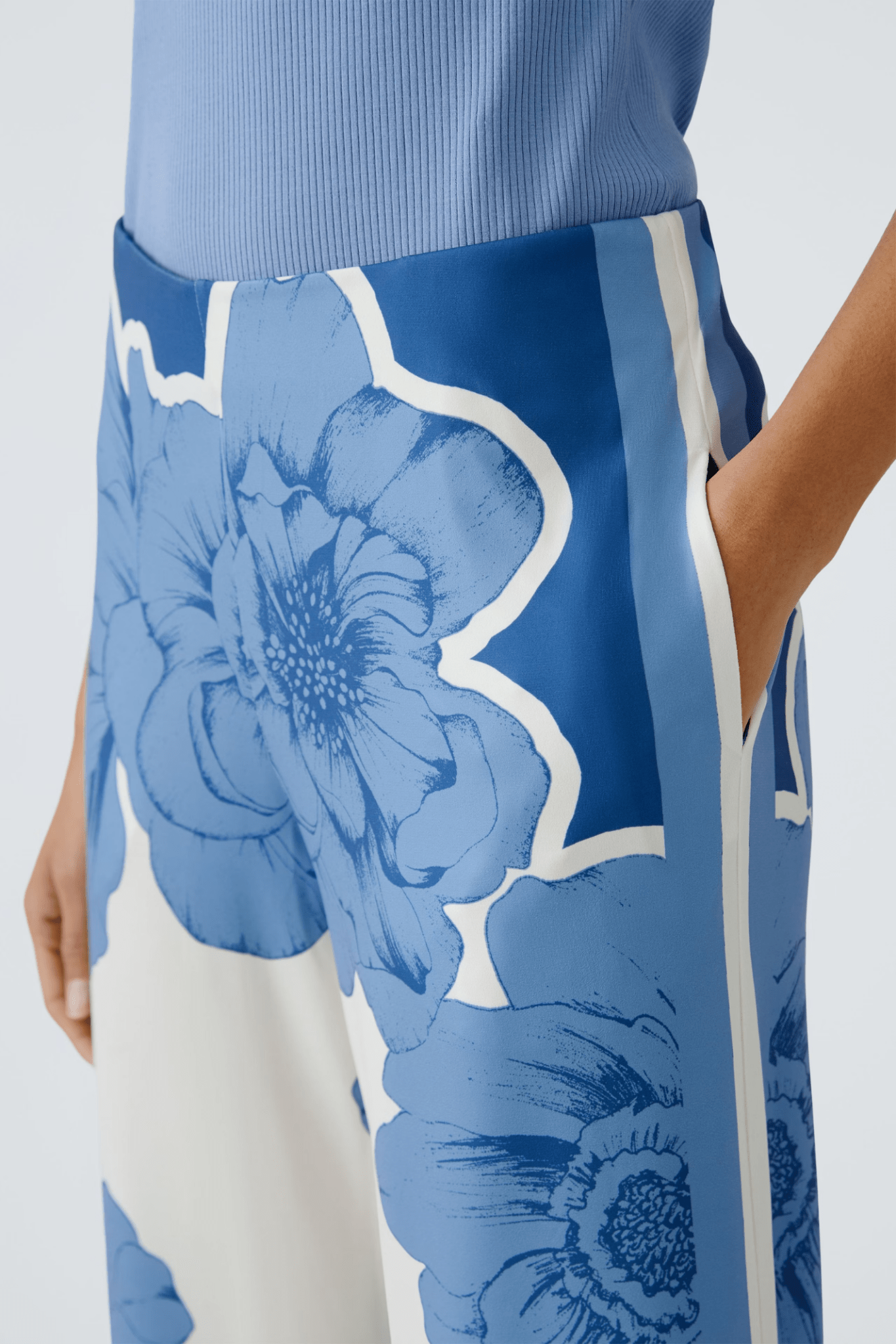 Oui 93013 Blue & White Floral Culotte Trousers - Dotique