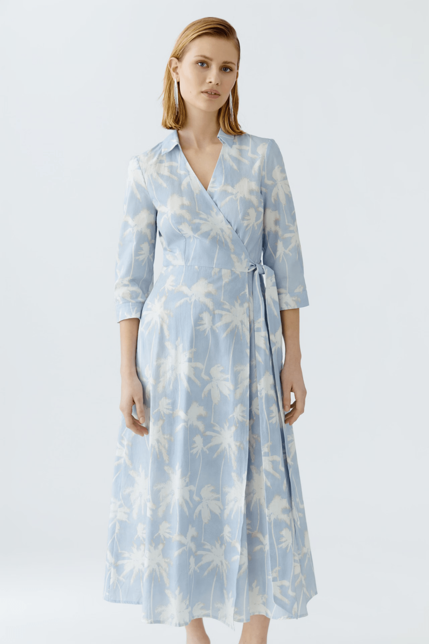 Oui 93057 Blue & White Cotton Wrap Dress - Dotique