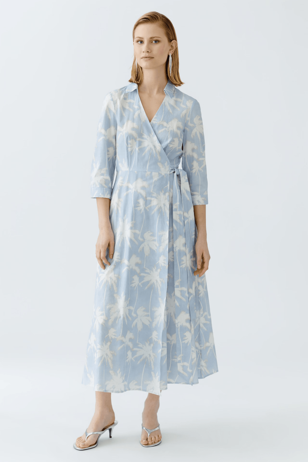 Oui 93057 Blue & White Cotton Wrap Dress - Dotique