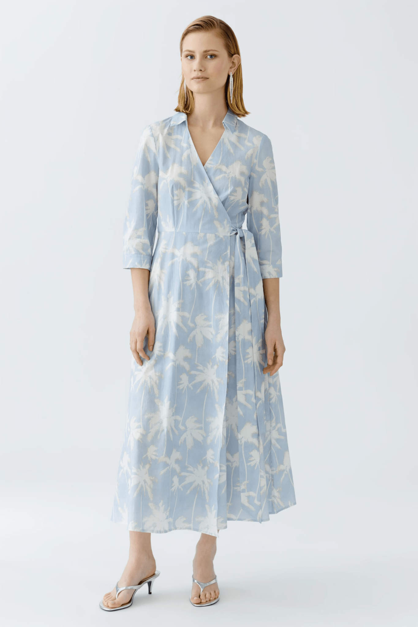 Oui 93057 Blue & White Cotton Wrap Dress - Dotique