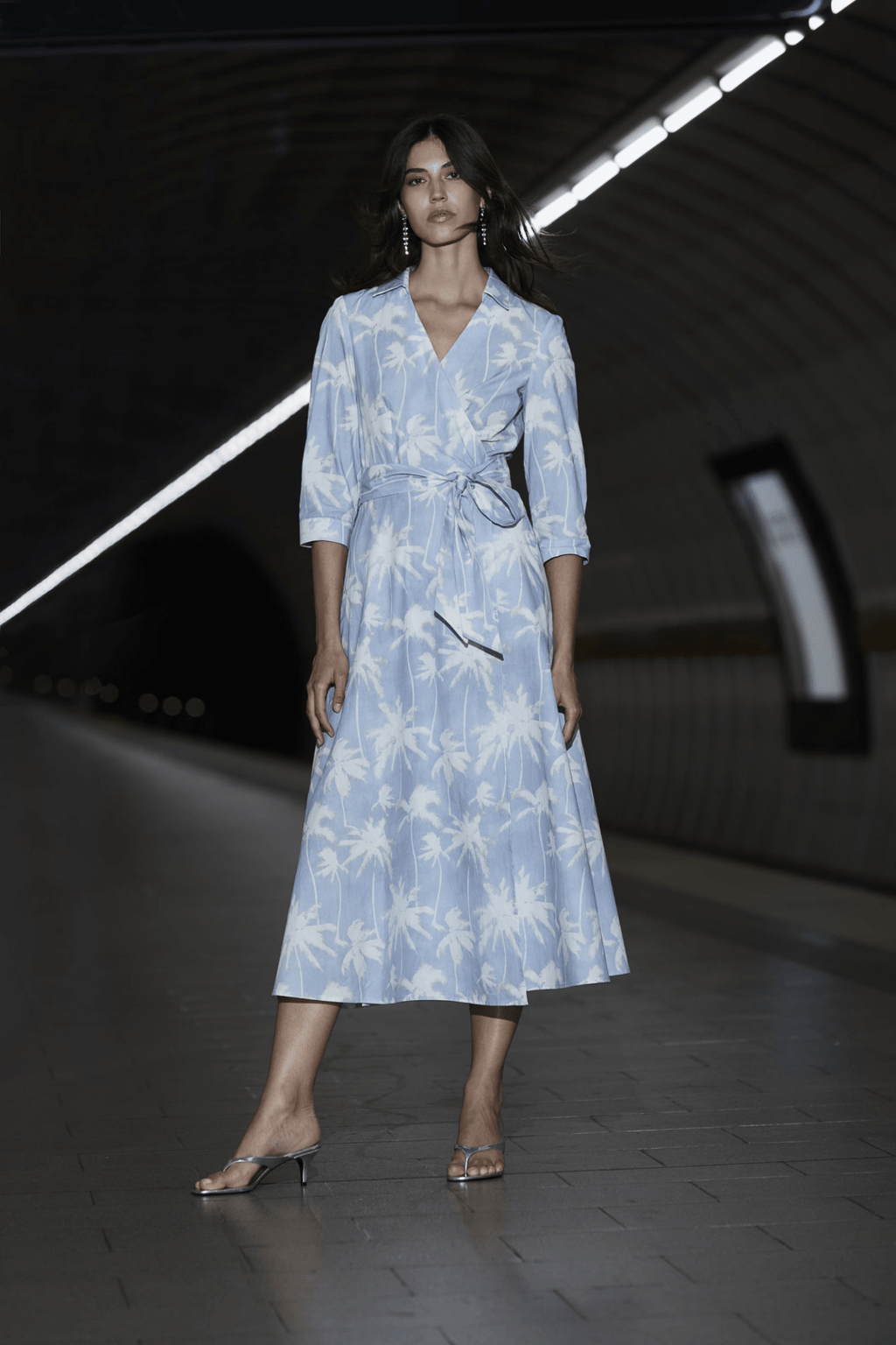 Oui 93057 Blue & White Cotton Wrap Dress - Dotique