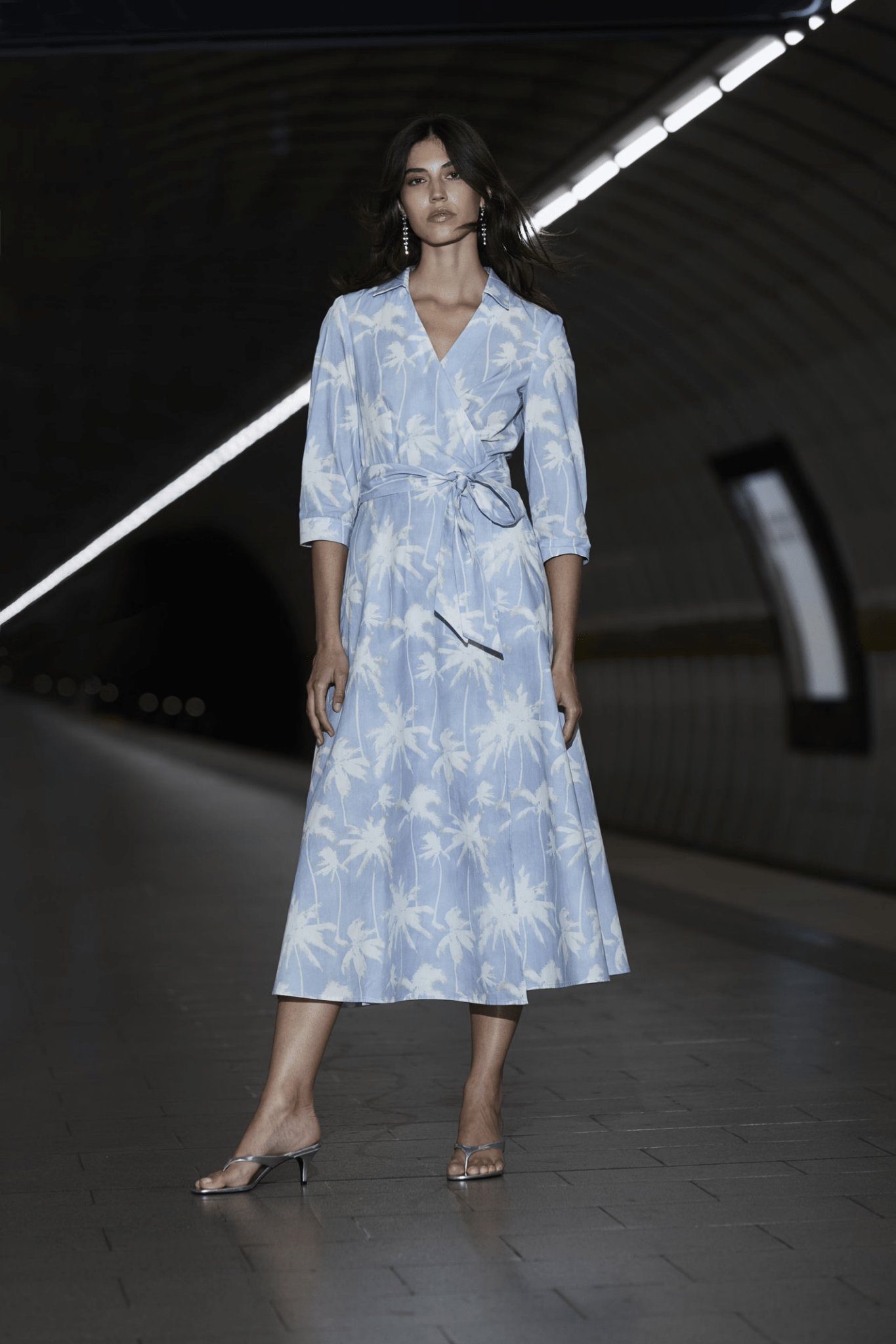 Oui 93057 Blue & White Cotton Wrap Dress - Dotique