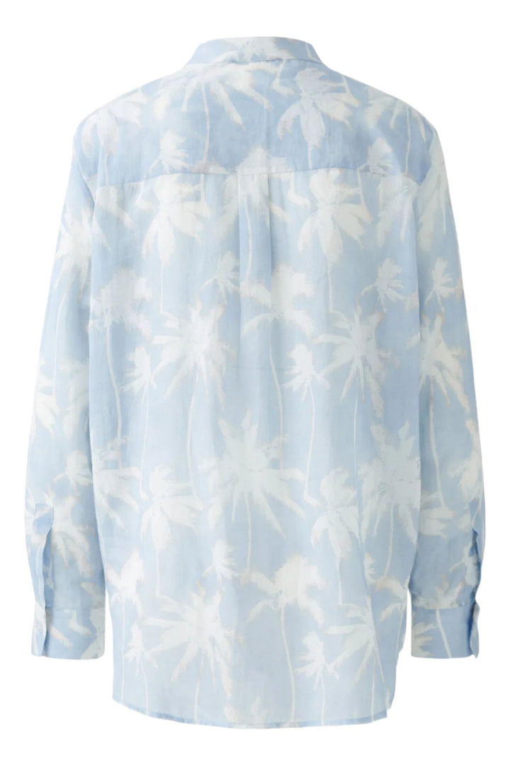 Oui 93136 Blue & White Palm Print Blouse - Dotique