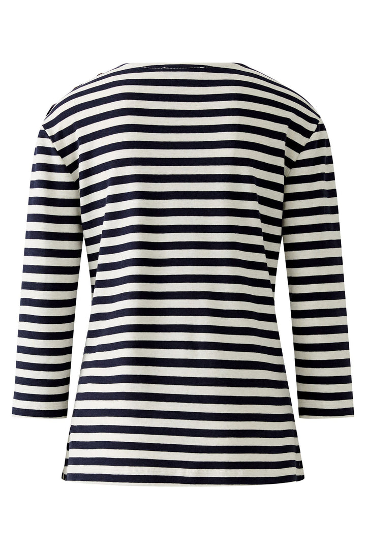 Oui 93373 Navy White Stripe Breton Style Boat Neck Top - Dotique