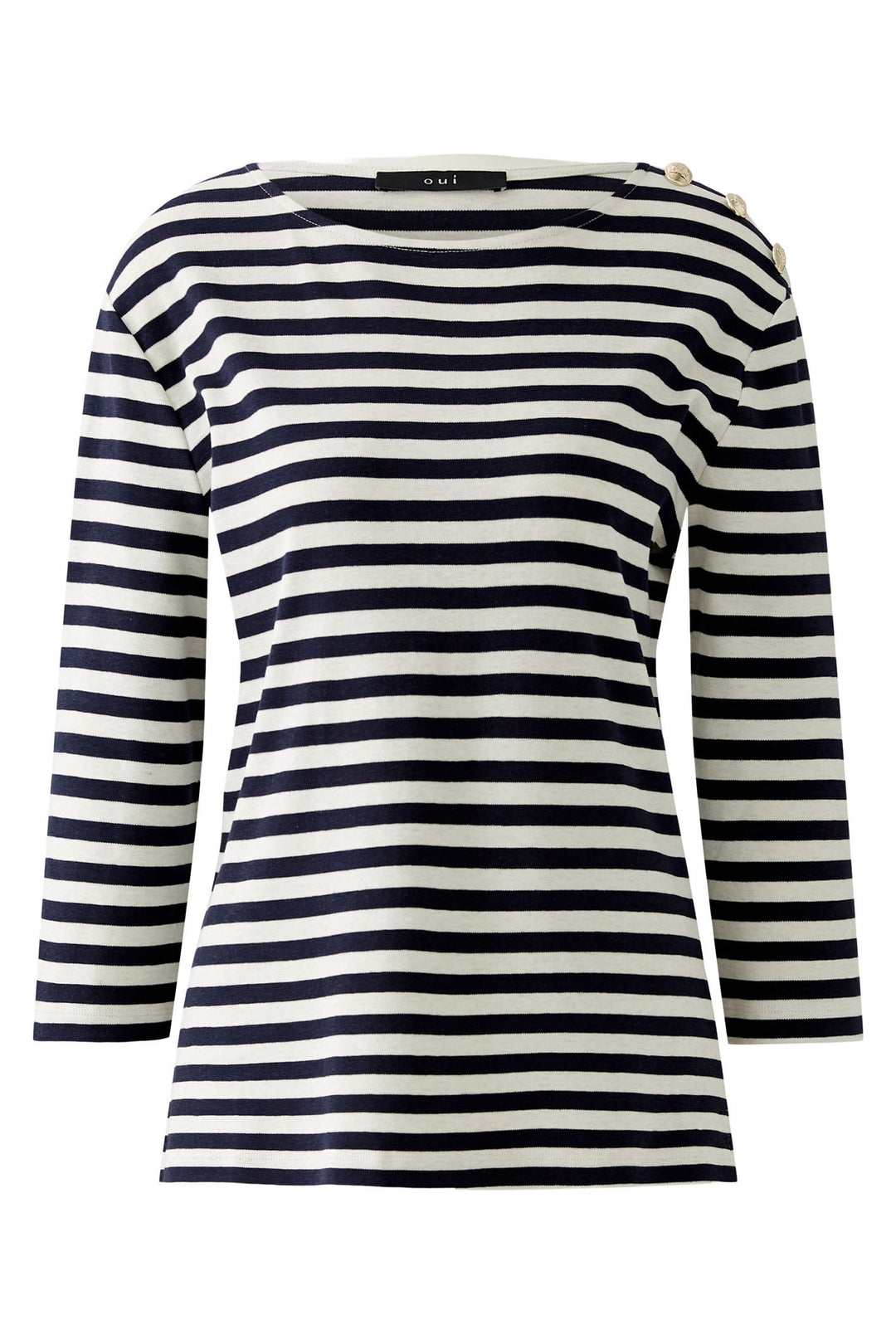 Oui 93373 Navy White Stripe Breton Style Boat Neck Top - Dotique