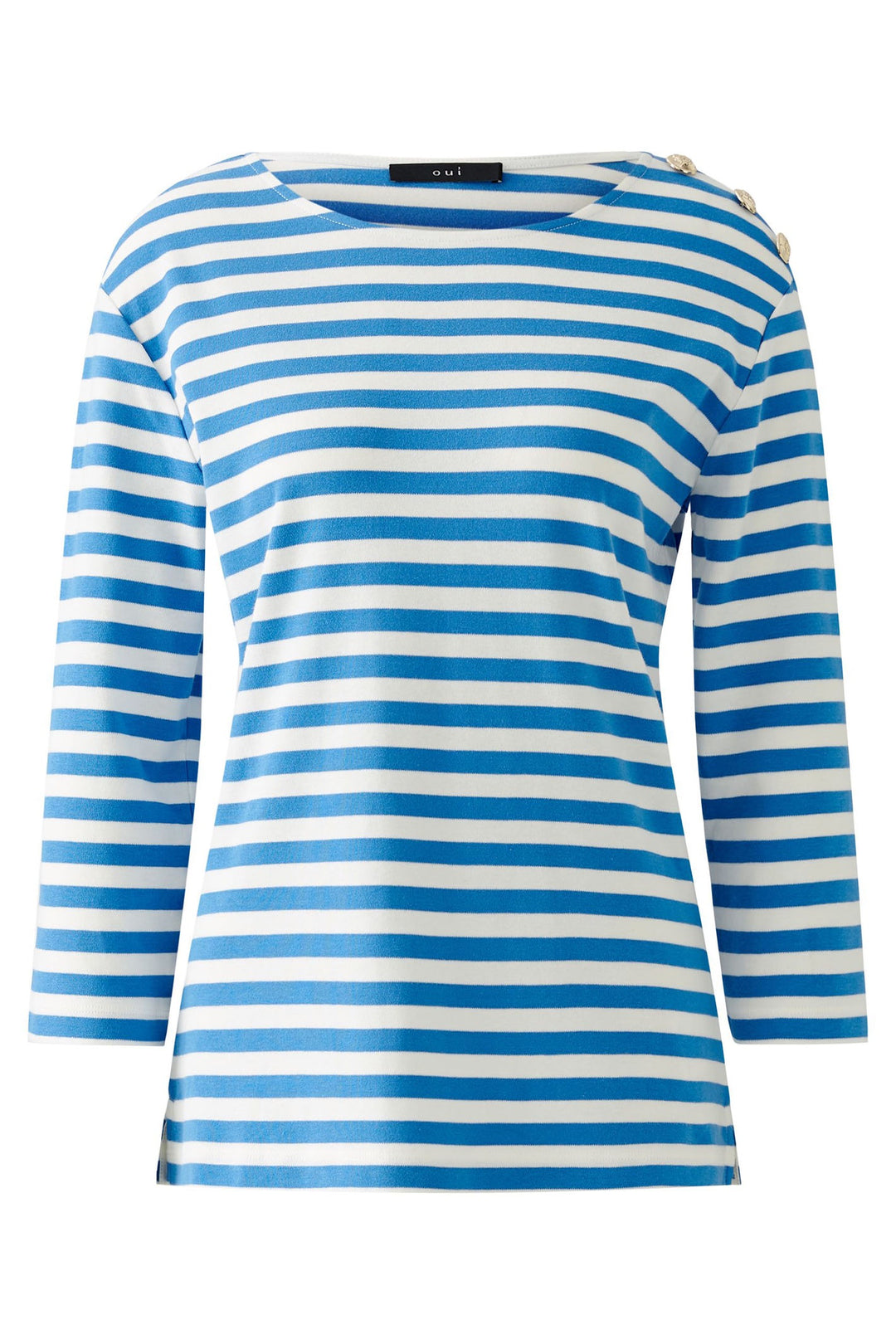 Oui 93373 White Blue Stripe Breton Style Long Sleeve Top - Dotique