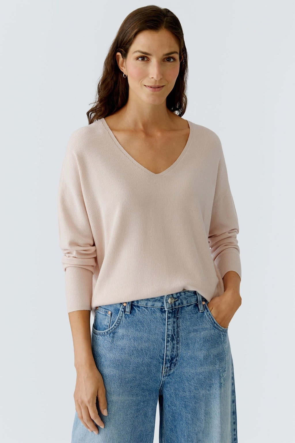 Oui 93708 Sepia Rose Pink V - Neck Jumper - Dotique - Oui