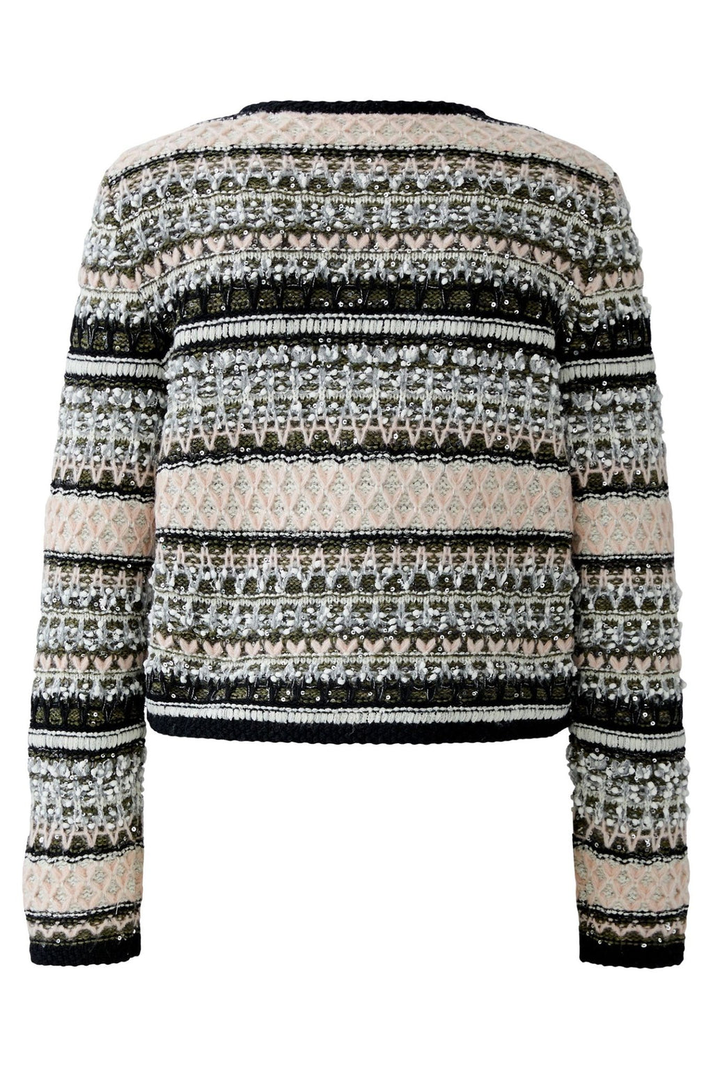 Oui 94828 Jacke 0683 Khaki Rose Striped Cardigan Jacket - Dotique - Oui