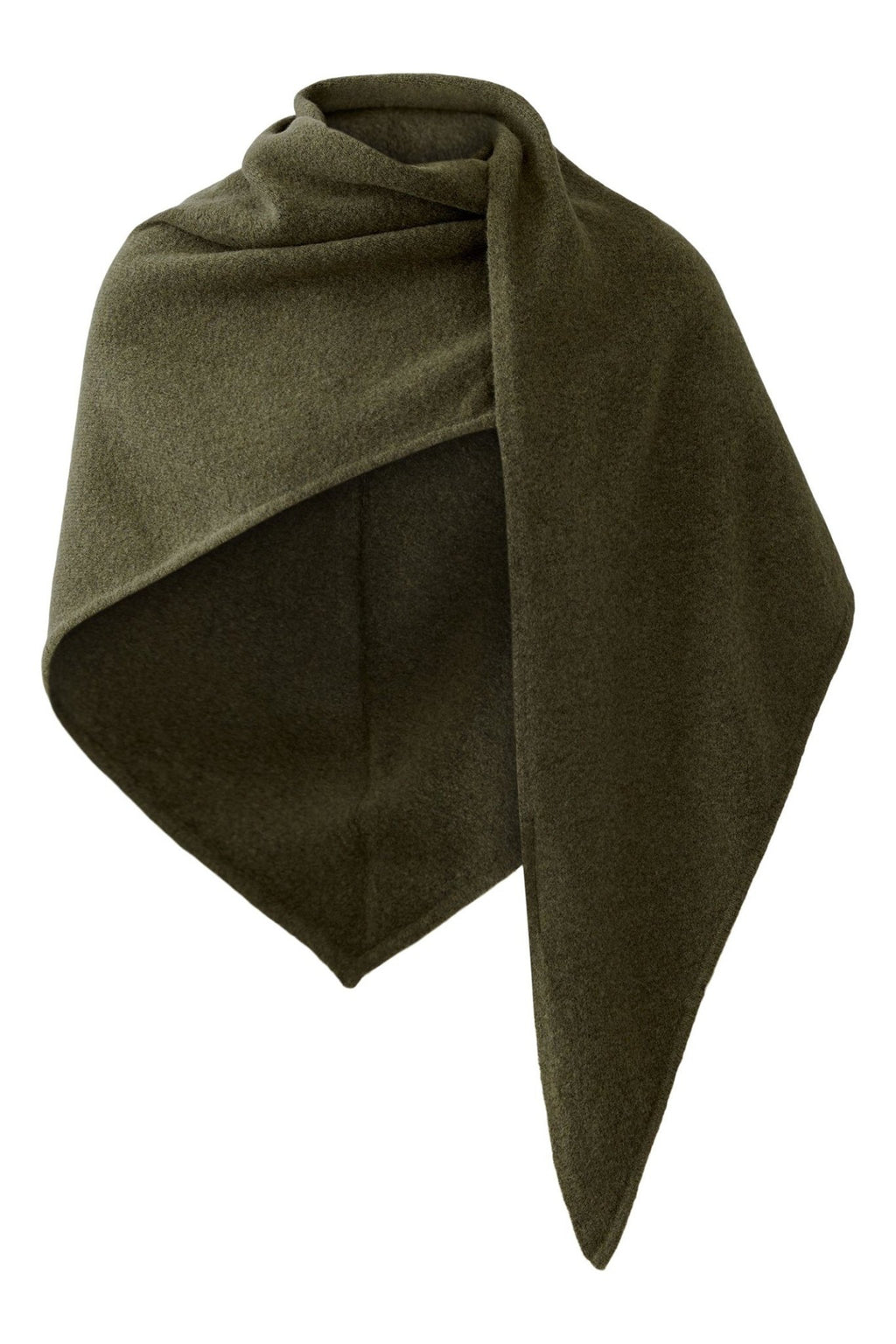 Green scarf folded into a triangle on a white background