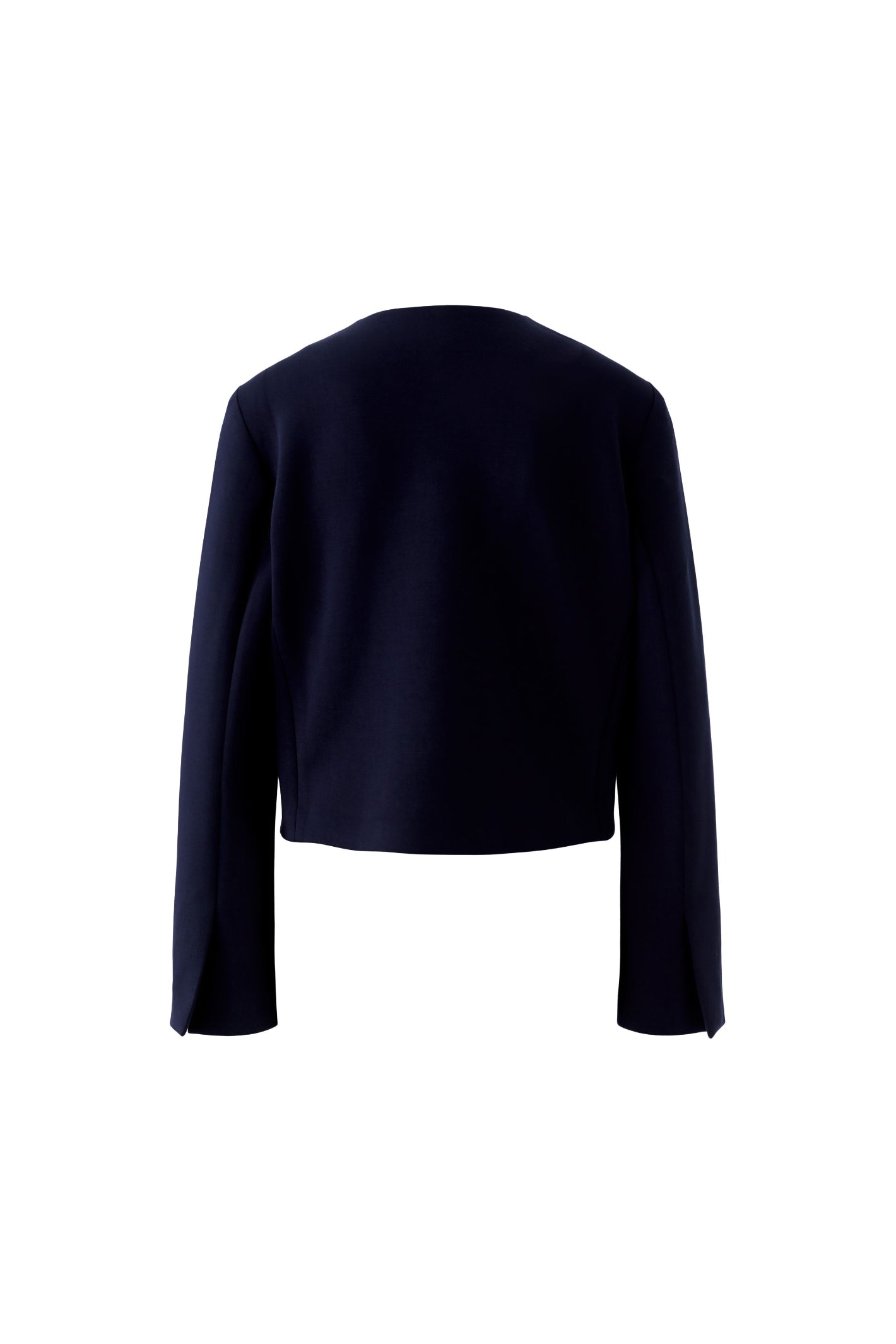 Back view of Oui 96341 Navy Blue Collarless Jacket with Gold Buttons by Oui available to shop Oui at Dotique