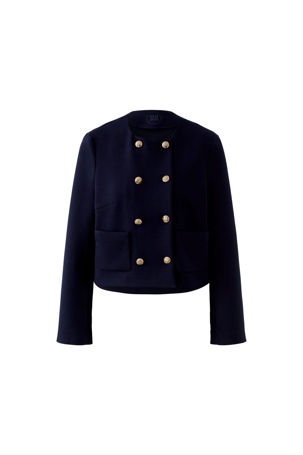 Oui 96341 Navy Blue Collarless Jacket with Gold Buttons from Oui featuring double-breasted design Shop Oui at Dotique