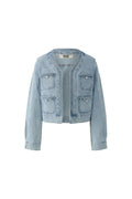 Oui 96342 Light Denim Jacket by Oui featuring braided trim and pockets Shop Oui at Dotique for contemporary denim layers