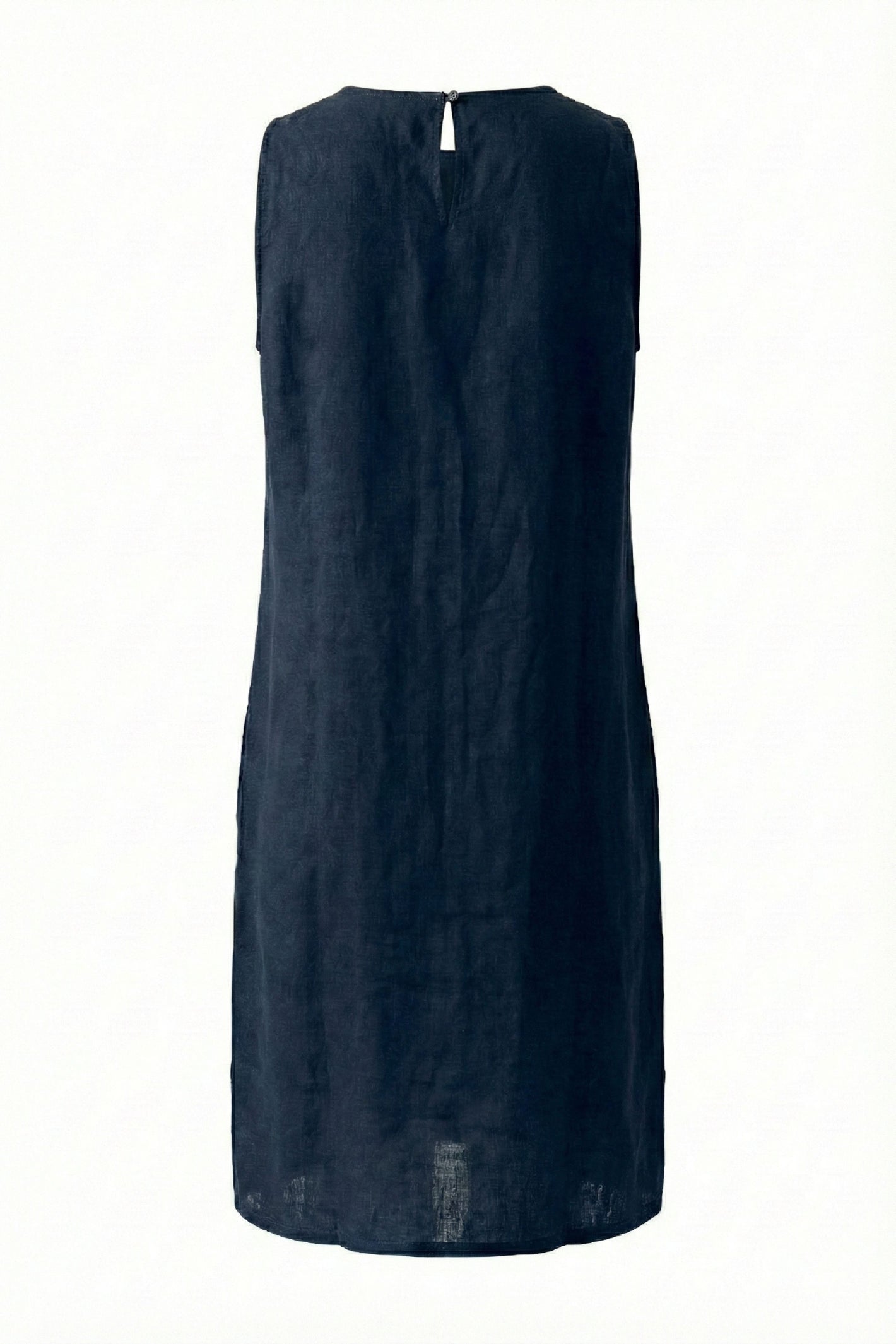 Back view of Oui 97177 Linen Patch Pocket Dress Dark Blue by Oui, shop Oui at Dotique for elegant linen layering