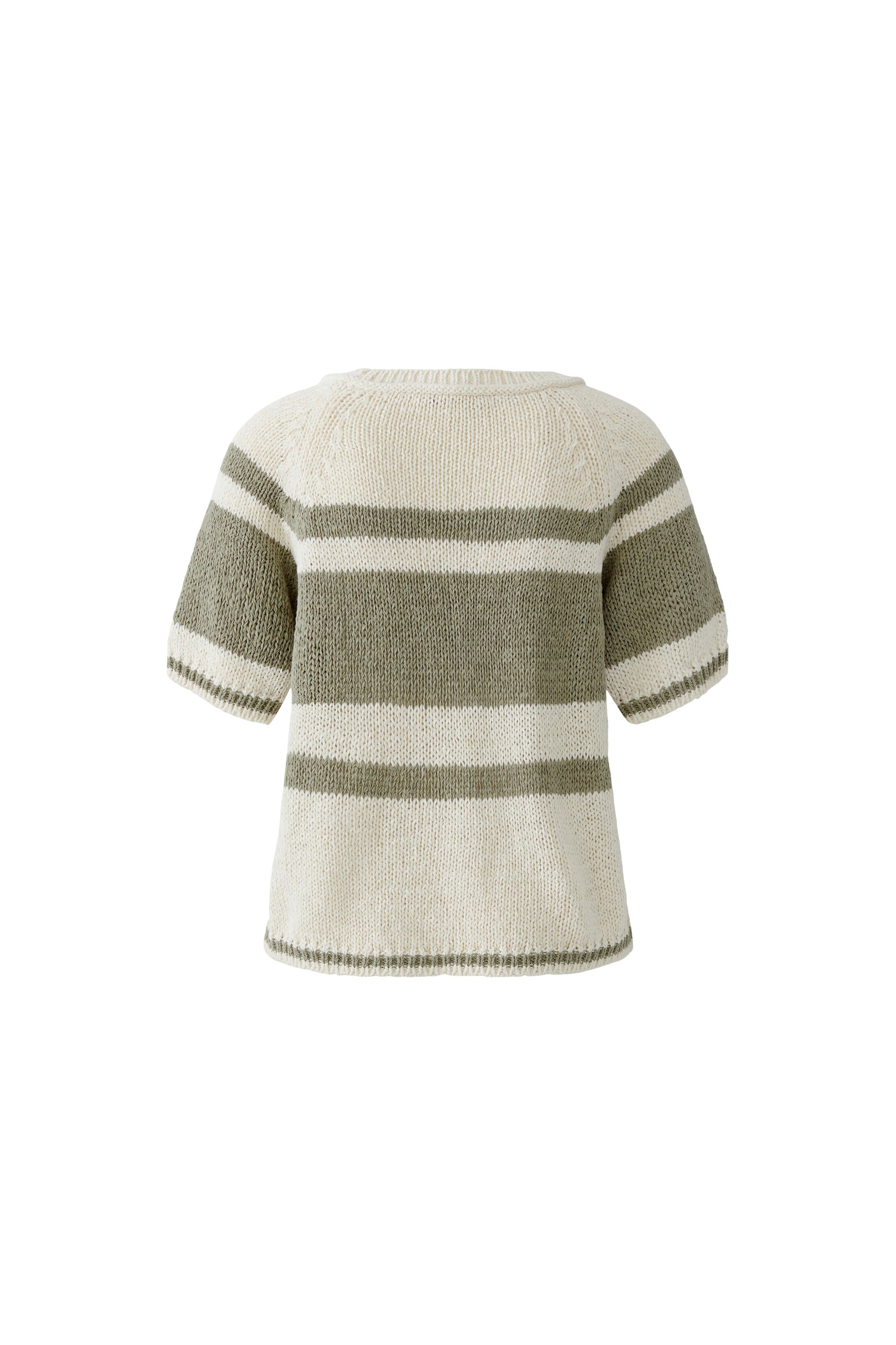 Back view of Oui 97251 Stripe Short Sleeve Knit White Green by Oui, shop Oui at Dotique for relaxed knitwear style.