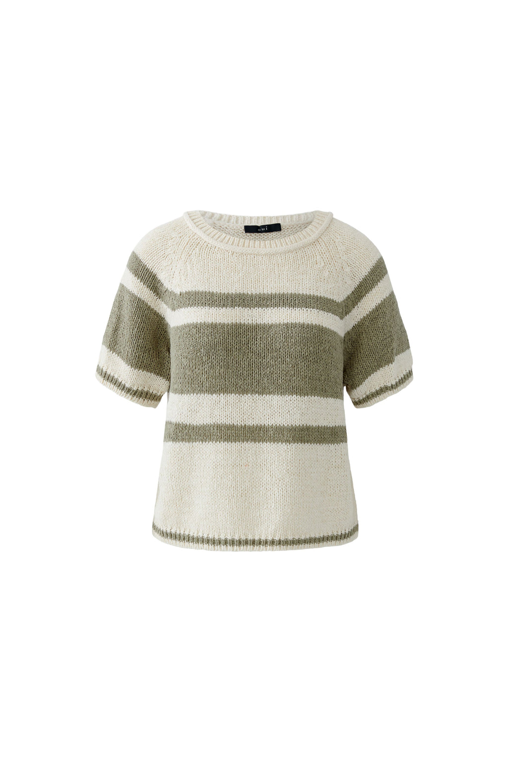 Oui 97251 Stripe Short Sleeve Knit White Green by Oui in soft striped knit, shop Oui at Dotique for casual comfort and style